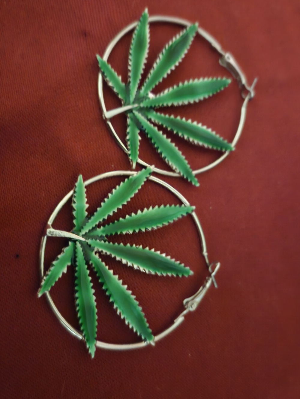 Green Leaf Hoop Earrings